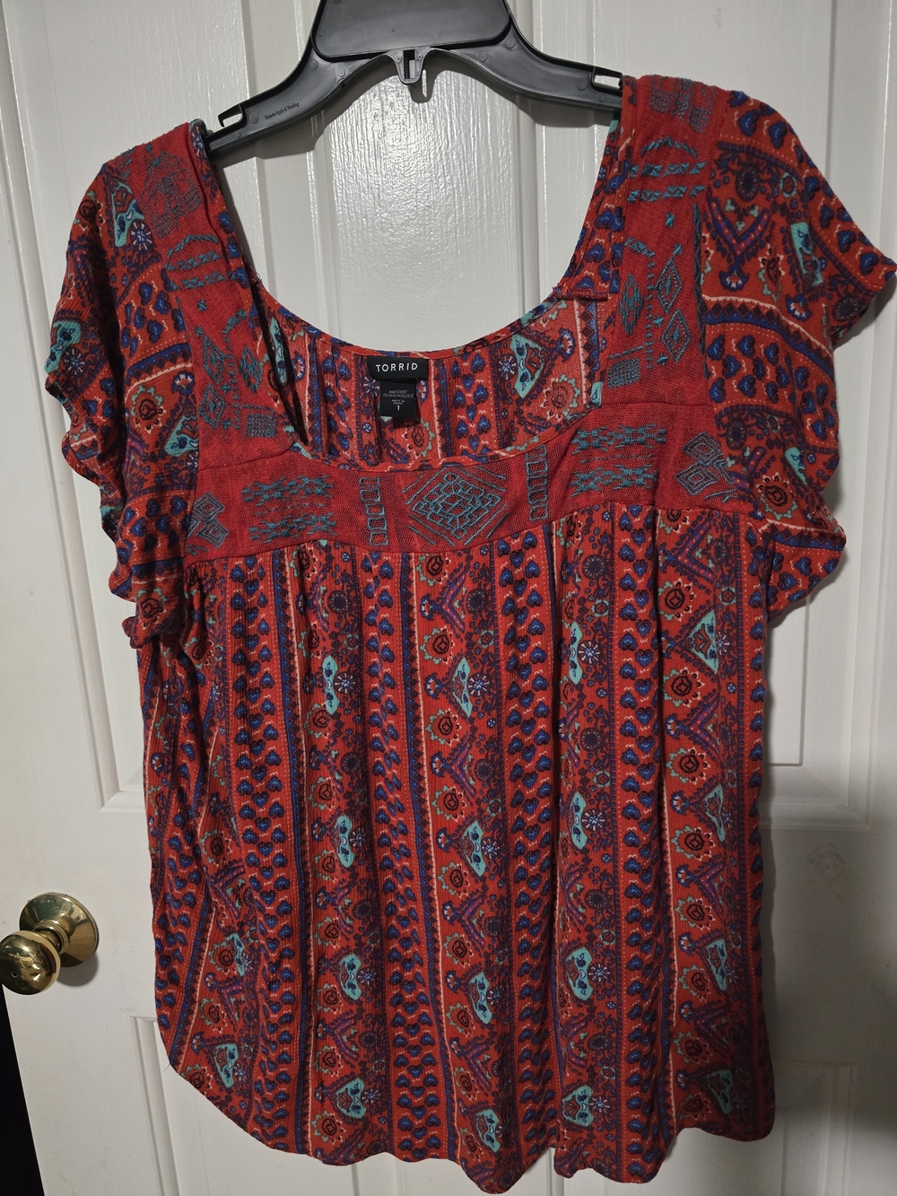 Torrid Red Paisley Scoop Neck Flutter Sleeve Blouse